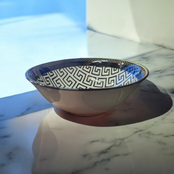 PLATO CERAMICA  HONDO DISEÑO LABERINTO